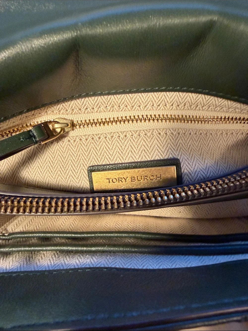 Tory Burch Kira Chevron Convertible Shoulder Bag Green Leather Gold Chain